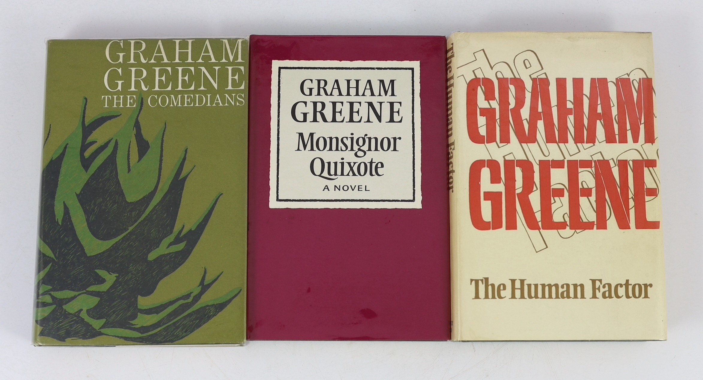 Greene, Graham - 6 first editions, in original unclipped d/j’s - The Quiet American, 1955; Our Man in Havana, 1958; The Comedians, 1966; The Honorary Consul, 1973; The Human Factor, 1978; Monsignor Quixote, 1982 and - Sh